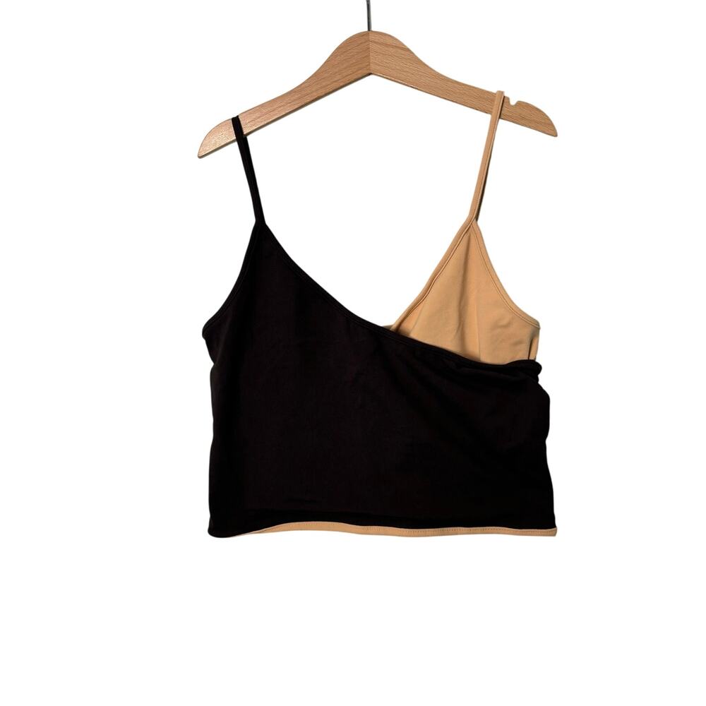 Live The Process Two-Tone Black and Beige Asymmetric Tank Top